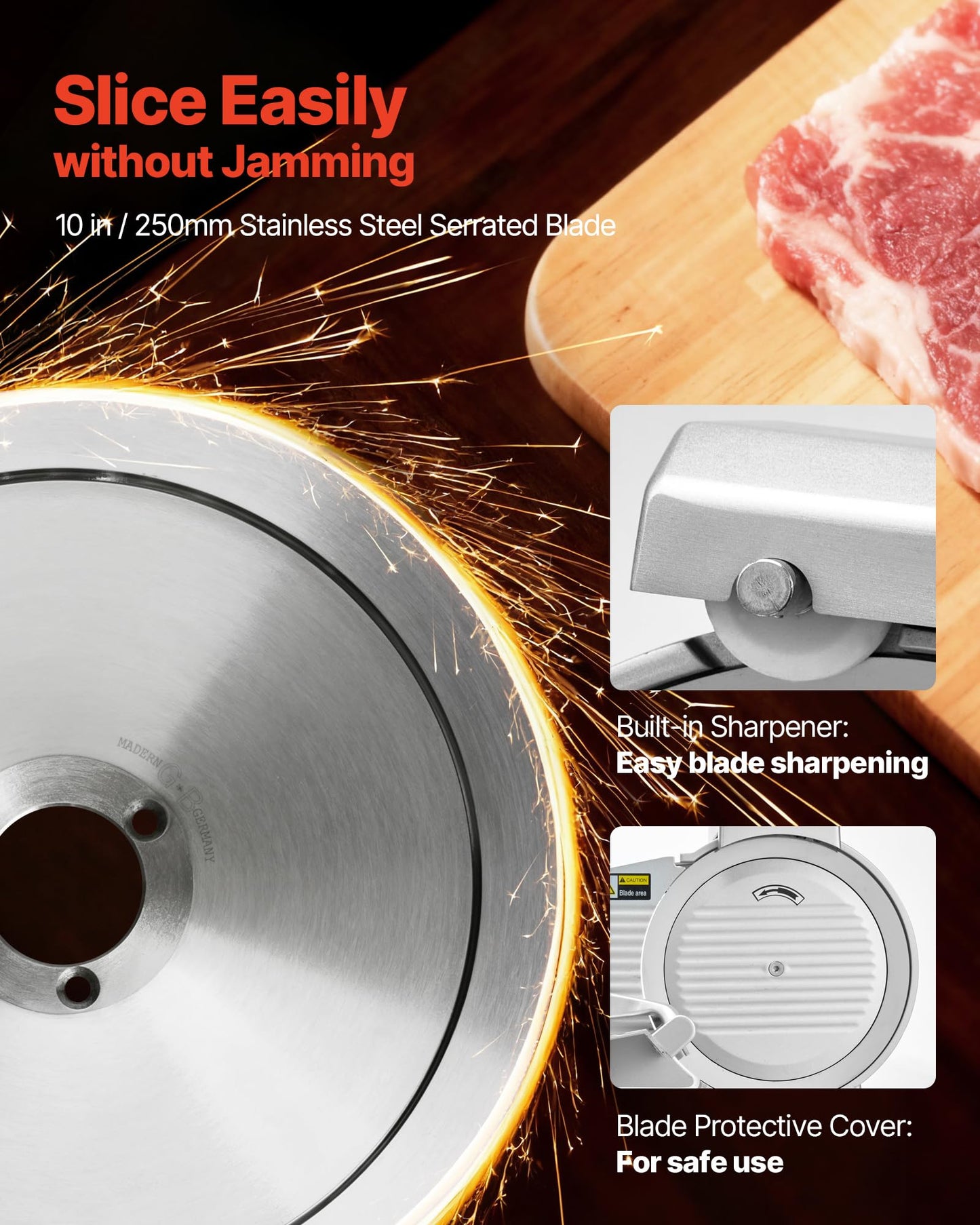 VEVOR Commercial Meat Slicer, 320W Electric Deli Slicer Machine with 10 inch SUS420 Blade, 0-0.4 inch Adjustable Thickness, for Frozen Meat, Ham, Baguett, Steak