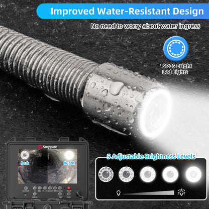 Sanyipace Drain Camera 100FT/30M, 23mm/0.9in FHD Sewer Inspection Camera, 5X Zoom, Distance Counter, 9" IPS Screen, DVR & Voice Recorder, 16GB Card, for Sewer Line, Pipe, Duct, Plumbing, Plumber, Home