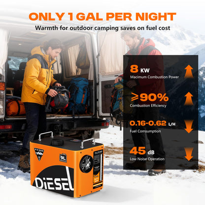 9L Large Diesel Heater, 8KW 240V/110V/12V/24V All in One Diesel Air Heater with LCD Switch, Remote Control, Suitable for Truck, RV, Home, Car, Campers, Boat, Orange