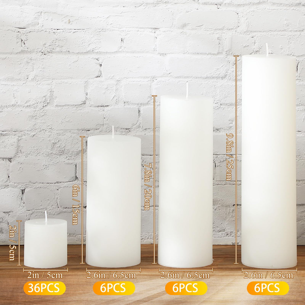 Shihanee 54 Pcs White Pillar Candle Bulk Set 2.6 x 2, 6, 7.8, 10 Inch Large Unscented Long Clean Burning Dripless Smokeless Wax Pillar Candle for Wedding Party Lantern Spas Dinner Home Table Decor