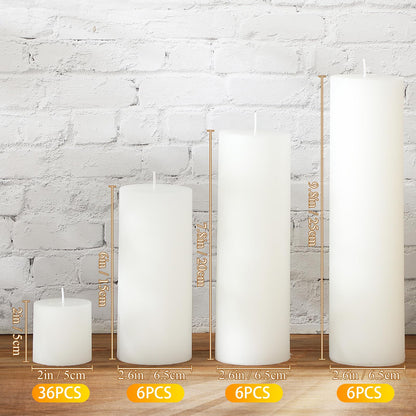 Shihanee 54 Pcs White Pillar Candle Bulk Set 2.6 x 2, 6, 7.8, 10 Inch Large Unscented Long Clean Burning Dripless Smokeless Wax Pillar Candle for Wedding Party Lantern Spas Dinner Home Table Decor
