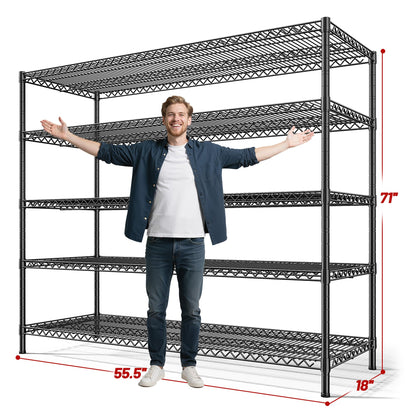REIBII 3200LBS Storage Shelves 55.5" W Garage Shelving Heavy Duty 5 Tier Adjustable Wire Shelving Unit Metal Shelving for Garage Pantry Commercial Basement,55.5" W X 18''D X 71" H