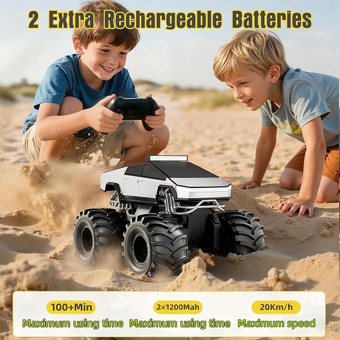Remote Control Car 1:18 Amphibious RC Cars 4WD All Terrain Off-Road Pickup 2.4GHz Waterproof Cyber Truck 360° Rotatable Monster Truck Toys for Boys Christmas Birthday Gifts Age 6 7 8 9 10-13+