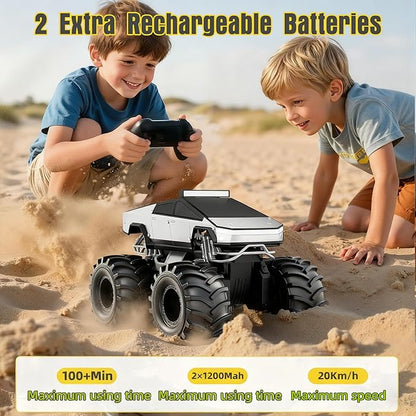 Remote Control Car 1:18 Amphibious RC Cars 4WD All Terrain Off-Road Pickup 2.4GHz Waterproof Cyber Truck 360° Rotatable Monster Truck Toys for Boys Christmas Birthday Gifts Age 6 7 8 9 10-13+