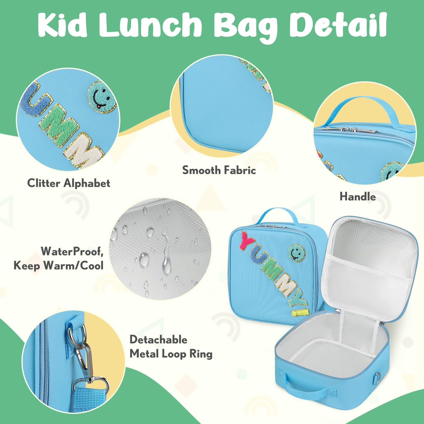 Bento Lunch Box with 10oz Soup Thermo for Kids Insulated Lunch Bag & Foldable Silicone Cup Food Leak Proof Food Container with 5 Compartment for Kid to Shool Travel