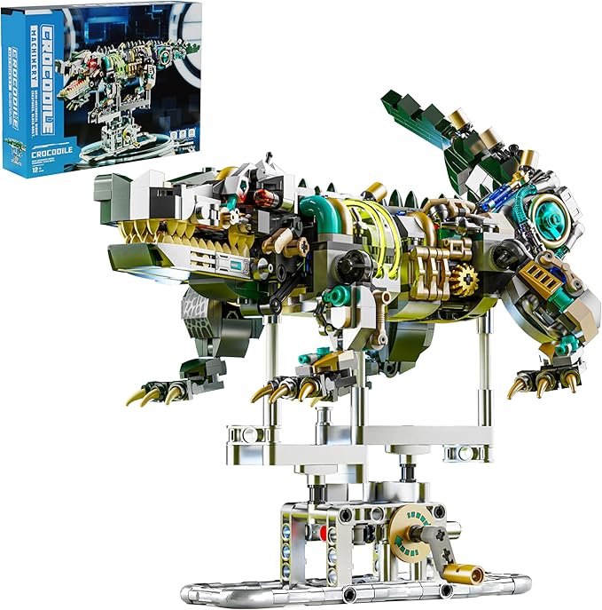 Mechanical Crocodile Building Set with Lights and Display Stand Lego-Compatible Animal Building Blocks Toy Home Decor Gift for Boys Teens Kids and Adults Aged 12+ (996 Pieces)