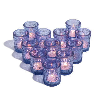 Ajuny 12 Pack Blue Votive Candle Holders Bulk for Table Centerpieces for Wedding Party Decor Table Centerpieces Dinner Dining Coffee Table Coffee Table Glass Tea Lights Candle Holder Home Accents