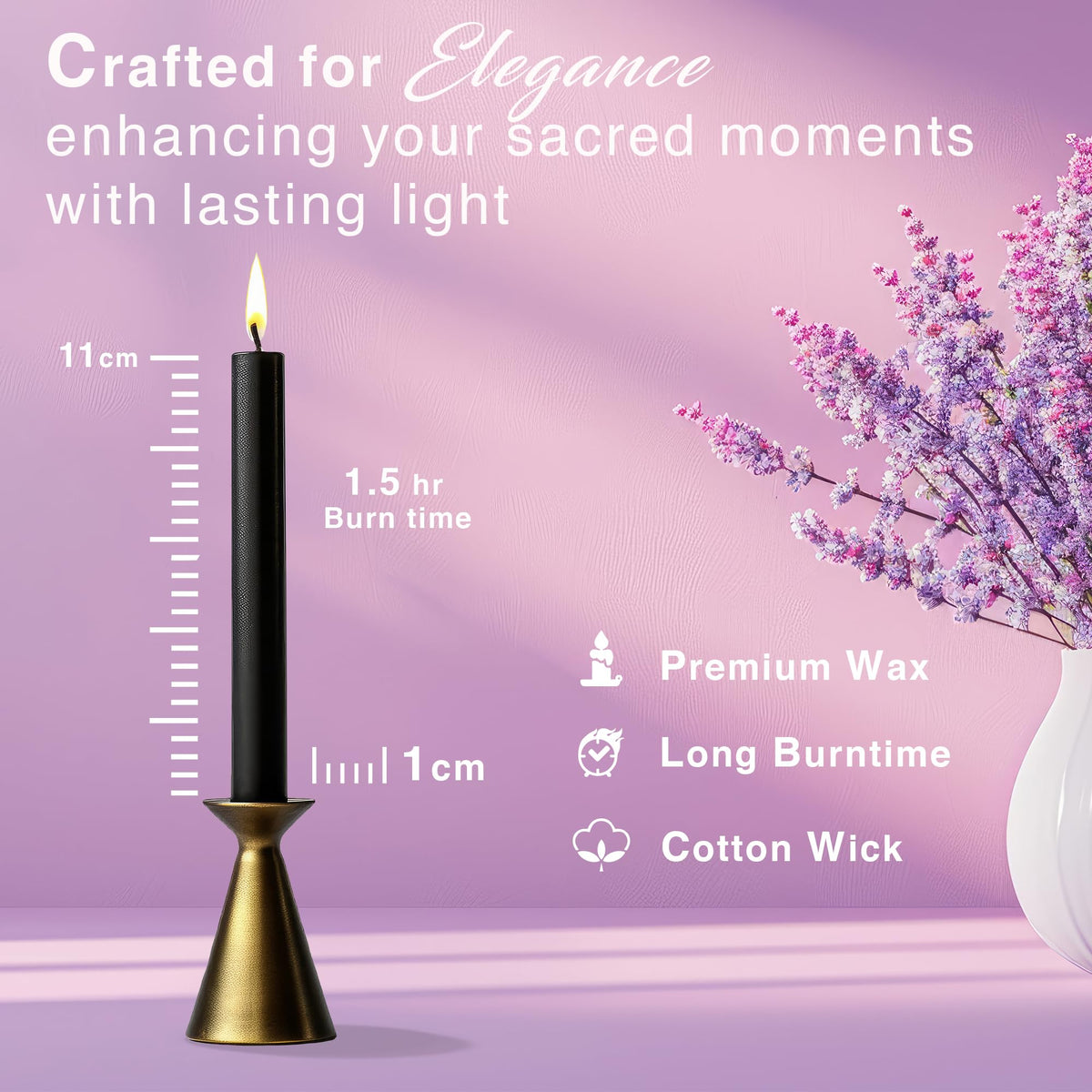 Set of 20 Black Spell & Chime – Premium Mini Taper Candles for Rituals, Prayer, Birthdays, Meditation, Altar - 4 Inch Tall, Unscented. (Black, 20)