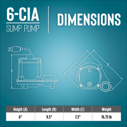 Little Giant 6-CIA-RFS 115 Volt, 1/3 HP, 2760 GPH Cast Iron Submersible Sump Pump with Piggyback Mechanical Float Switch, 10-Ft. Cord, Blue, 506171