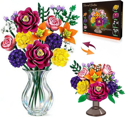 Flower Bouquet Building Block Set for Adults 933PCS Botanical Collection 14 Flowers Building Blocks Kit Creative DIY Building Block Gift for Teens Girls Ages 6+ and Mom/Girlfriend