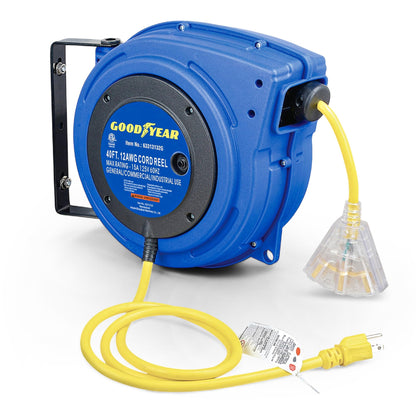 Goodyear Extension Cord Reels (12AWG x 40 FT (SJTOW Cable) w/LED Light-Up Tap)