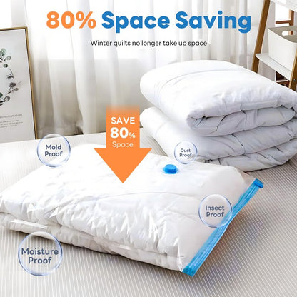 10 Pack Vacuum Storage Bags - Large Space Clothes Storage Travel Bag Hand Pump, No Leakage Compression Plastic Storage Bins Bags Travel Clothing, Vacuum Bag for Blankets Comforters Pillows