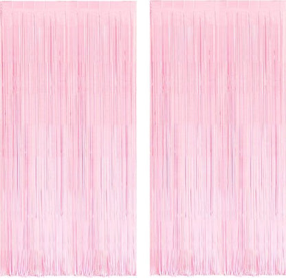 BRAVESHINE Pastel Pink Fringe Curtains - 2 Pack Backdrop for Graduation, Baby Showers & Parties