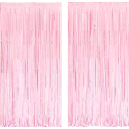 BRAVESHINE Pastel Pink Fringe Curtains Backdrop - 2 Pack Photo Booths Party Streamers for Graduation/Baby/Cowgirl/Birthday/Bridal Shower/Bachelorette/Engagement/Sweet/Bow Decorations
