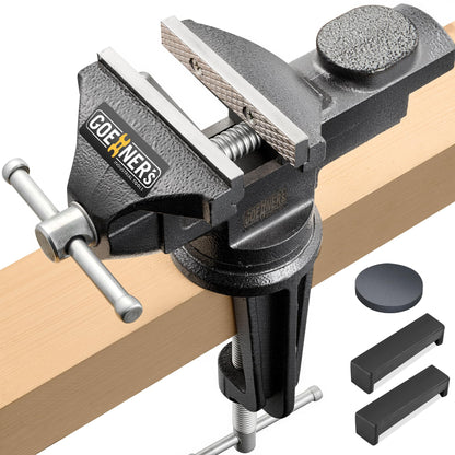 Table Vise or Bench Vise 3.2 Inch, 360° Swivel Clamp-On Vise Portable Home Vice with Large Anvil for Woodworking, Cutting Conduit, Drilling, Metalworking