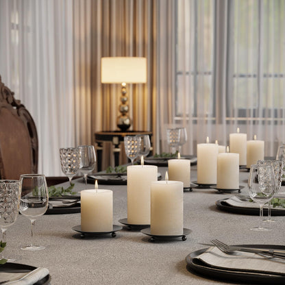 Apsvwys Black Candle Holders for Pillar Candles, Set of 6 Premium Metal Candle Plates Candle Stand for LED or Wax Candles, Decorative Pillar Candle Holder Dish for Table Centerpiece