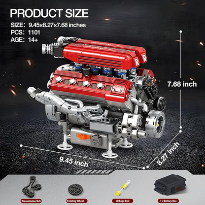 Reobrix V8 Engine Building Set for Adults 1101 PCS Mechanical Building Blocks with Realistic Engine Motor Car Engine Engineering DIY Model Kit STEM Educational Gift for Car Lovers &amp Collectors