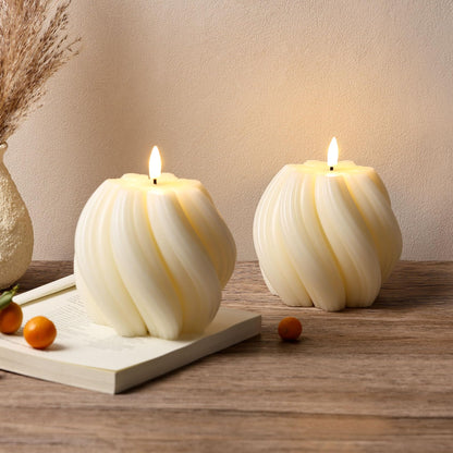 Girimax Cream White Swirl Flameless Candles with Remote, Aesthetic Twirl LED Pillar Candle Housewarming Gift Home Shelf Decor 1 Pack
