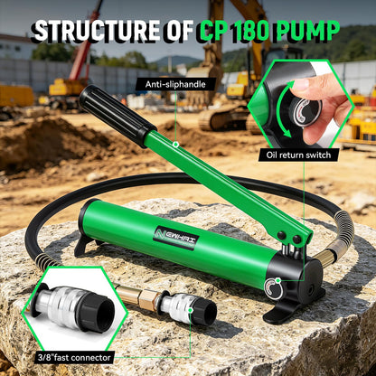 10 Ton Porta Power Ram Kit for Confined Spaces Mini Hydraulic Cylinder 0.39" Stroke with CP-180 Hand Pump Portable Hydraulic Jack for Precise Lifting in Tight Gaps Equipment Repair
