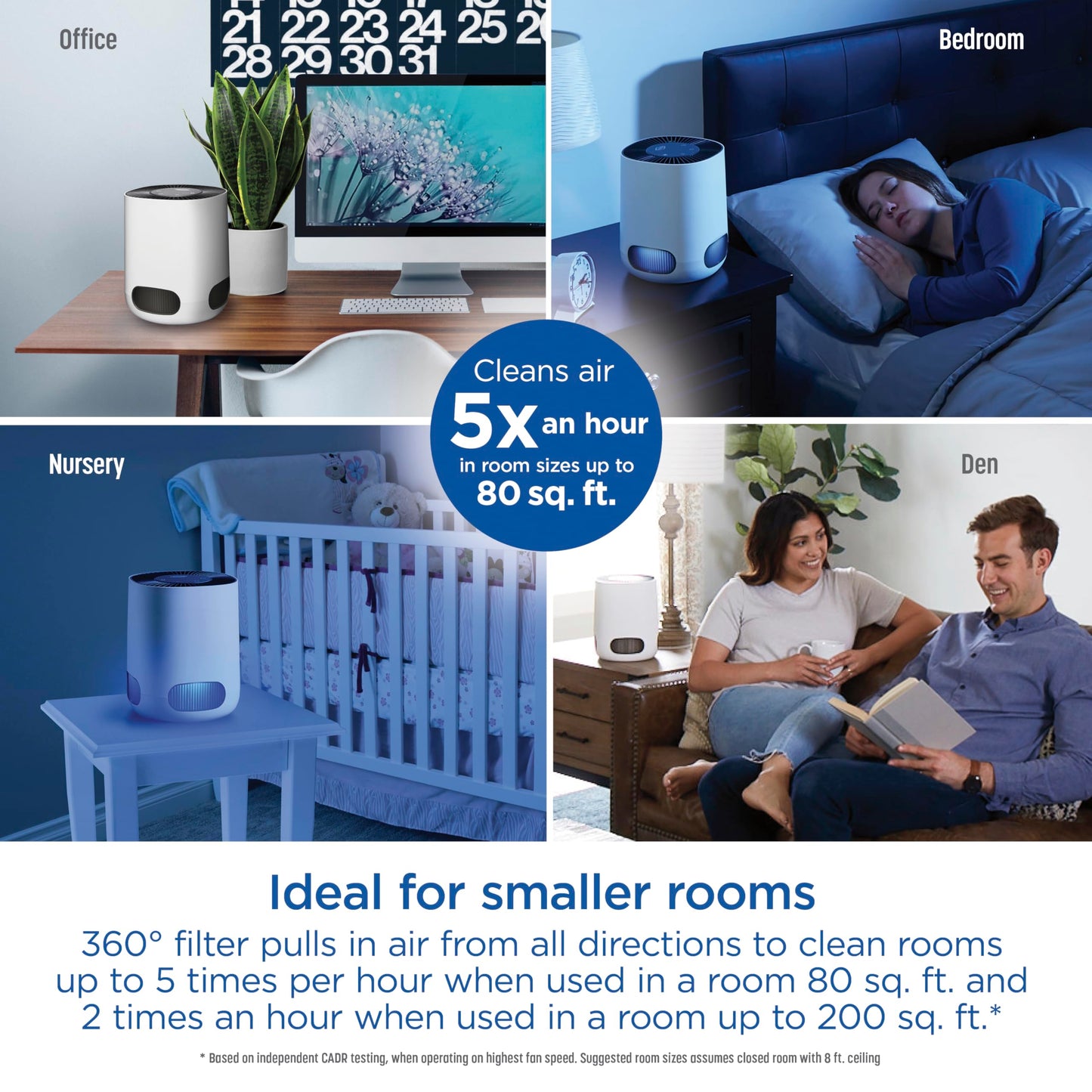 Clorox Air Purifiers for Bedroom Home, True HEPA Filter, Small Rooms Up to 200 Sq Ft, Removes 99.9% of Mold, Viruses, Wildfire Smoke, Allergens, Pet Allergies, Dust, AUTO Mode, Whisper Quiet