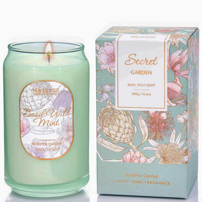 M&SENSE Basil Mint Candles for Home Scented, 10.6 Oz Soy Wax Candles Non Toxic Jar Candle Up to 60 Hours Long Burning Home Fragrance Gift for Stress Relief, Meditation, Yoga