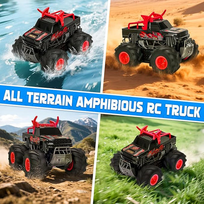BainGesk Remote Control Monster Truck Toys 1:16 Amphibious Waterproof RC Car 2.4GHz 4WD All Terrain Toys with 2 Rechargeable Batteries Off-Road Truck Gifts for 6 7 8 9 10 11 12 Year Old Boys