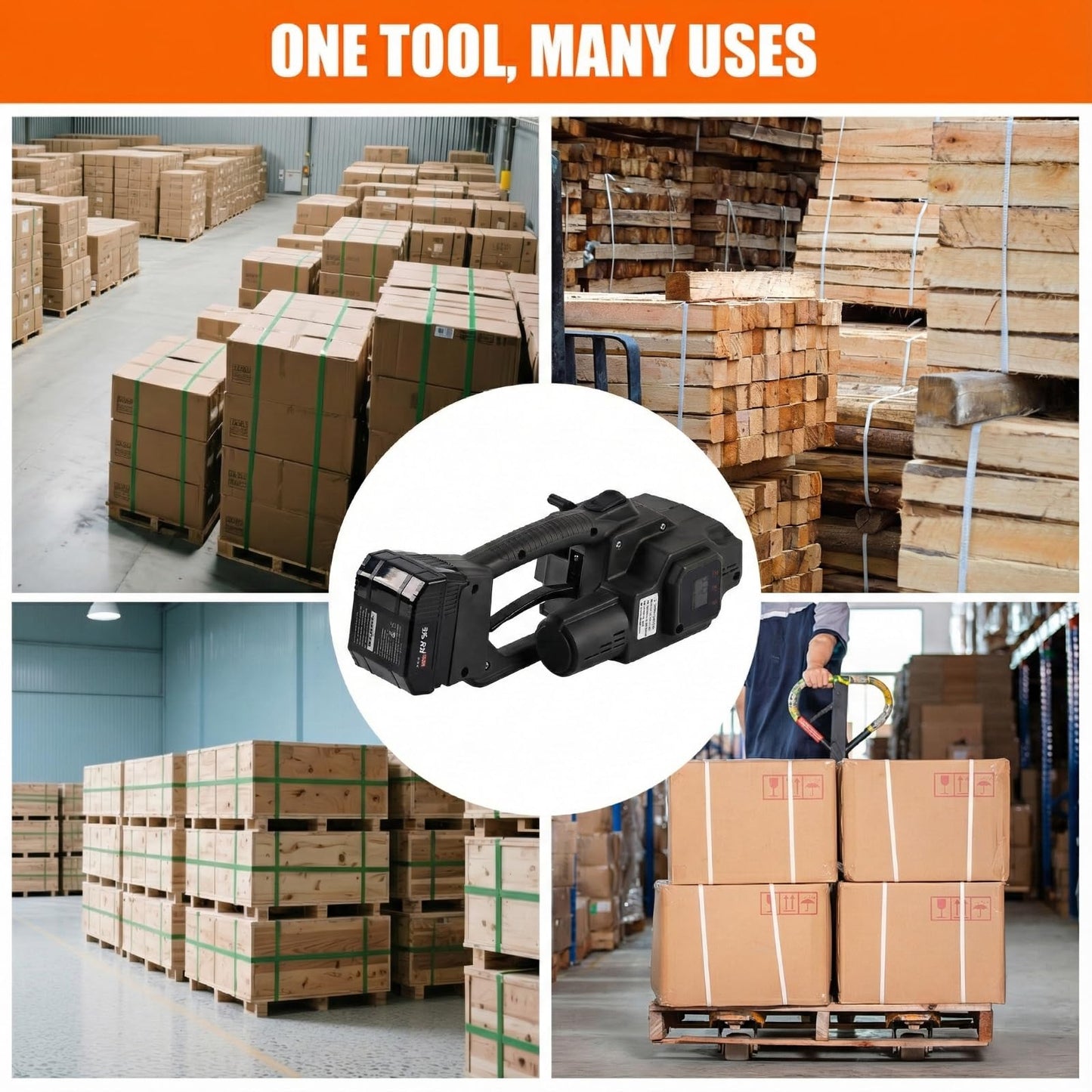 Electric Strapping Machine – 4,500N Tensioner, LCD Display, 4,000mAh Battery, Automatic Portable Banding Tool Kit for 1/2–5/8" PET/PP Straps, Pallet & Box Packaging (Black, 2 x 4,000 mAh Battery)