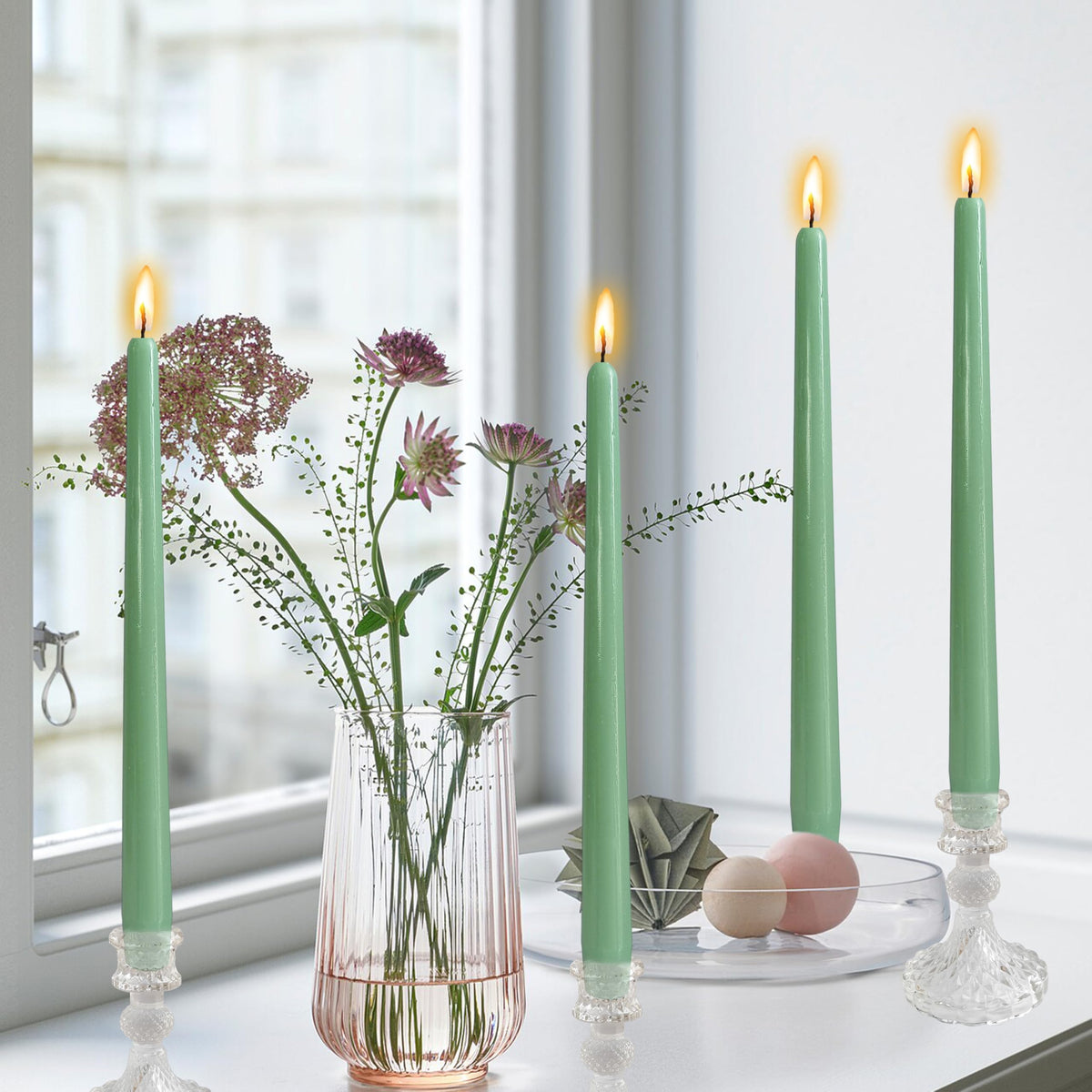 10 Inch Rustic-Chic Sage Green Taper Candles Unscented Smokeless Sage Green Taper Candles Handmade Perfect for Weddings Dinner Parties Home Décor Farmhouse & Boho Style