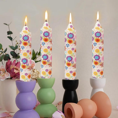 7 inch Short Candle Floral Candle Sticks Printed Candlestick Handmade Unscented Taper Candle 4 Pack Sunflower Tapered Candles for Home Dinner Wedding Holiday