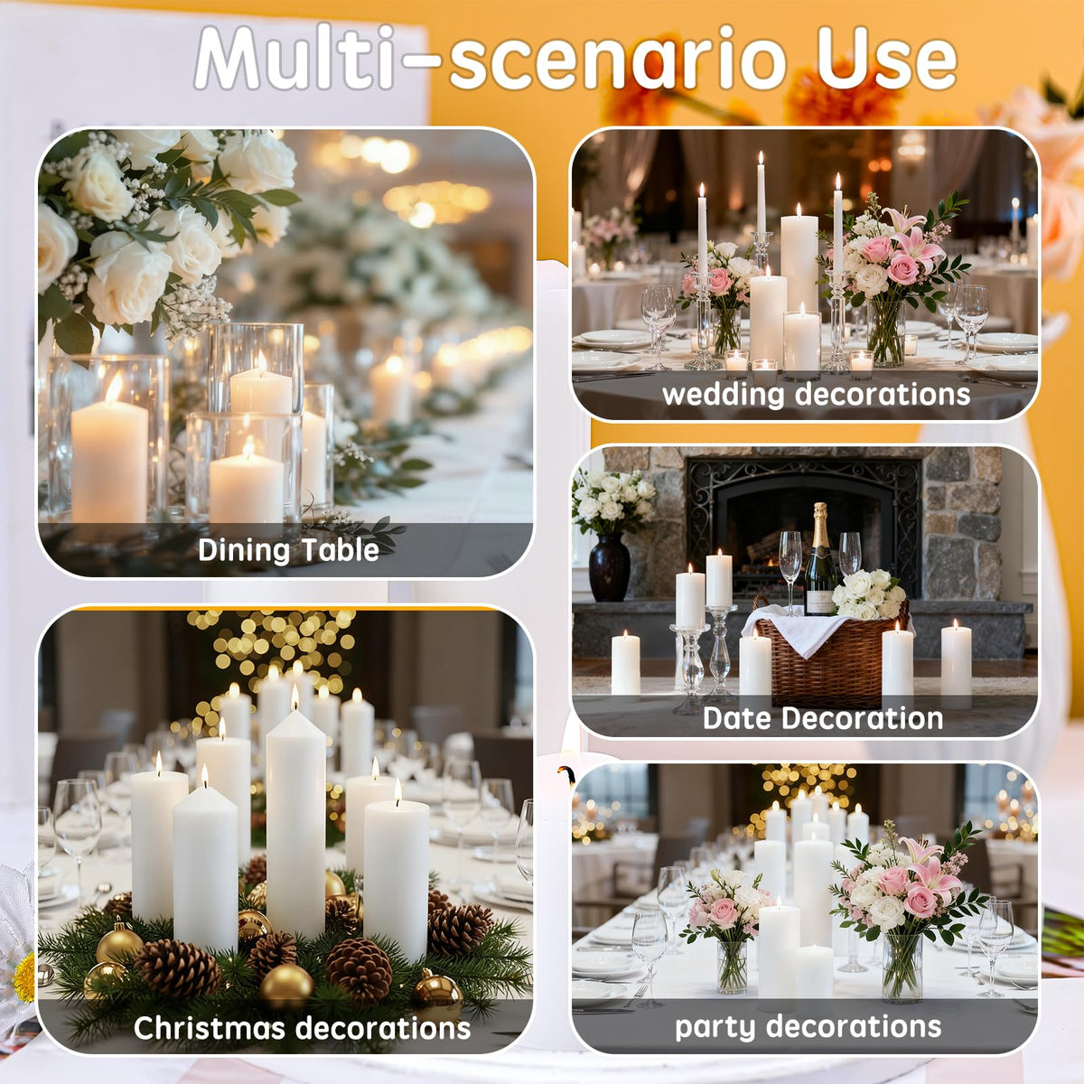 12 Packs White Pillar Candles for Centerpiece, 2x3 2x6 2x8 Inch, Classic Unscented Wedding Candles for Hurricane, Dripless and Smokeless Candles for Party, Home Decor, Mantels
