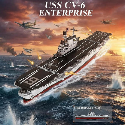 USS CV-6 Enterprise Battleship Building ToysMilitary Series Ship MOC World War II Battleship Toy Gift Ship Building Block Set for Adult Collection(1883 Pieces)