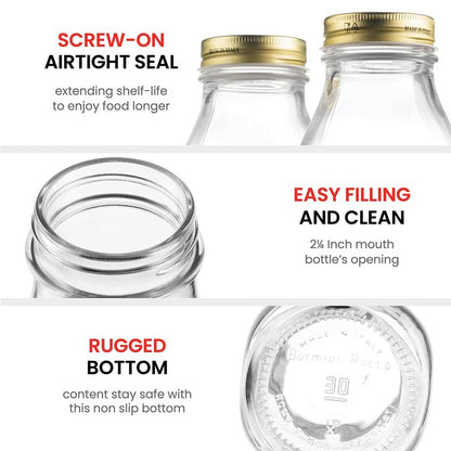 Bormioli Rocco Quattro Stagioni Glass Milk Bottle 33.75 Ounce/1 Liter with Airtight Lid, Great For Kombucha Brewing Bottle, Beer, Homemade Juicing, Smoothies, Beverages, Durable Construction. (6 Pack)