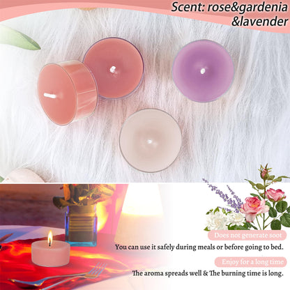 Gedengni Candlesticks Scented Tealight Candles,24pcs Handmade Round Tea Light Candles Rose Scent Wax Tealight Candle Smokeless Candle Stciks for Spa Home Decor Women Gifts (T01-24S-RDGRL)