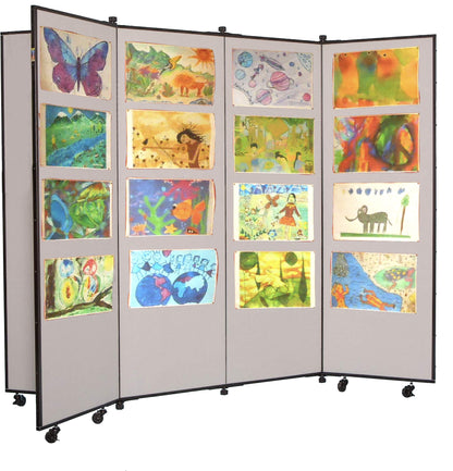 Screenflex Display Towers, Portable Wall Divider Boards for Art Show Partitions, Classroom Panels and Offices - 5'9"H x 6'2"W - 6 Panels - Charcoal Black Fabric