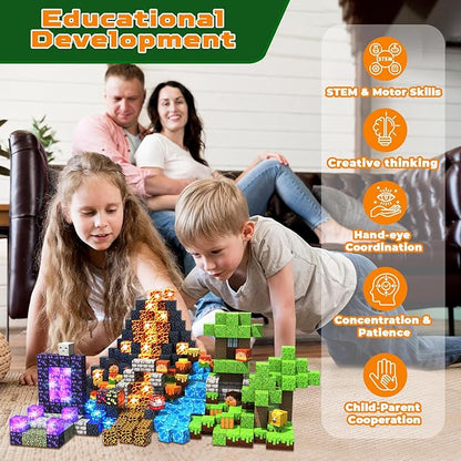 300 PCS Magnetic Blocks with Light Blocks - Easter Toys for Boys and Girls Age 3+ Years Old Magnet Tiles Toys for Kids Boys and Girls Magnetic Building Blocks Cubes Stacking Magnets for Kids
