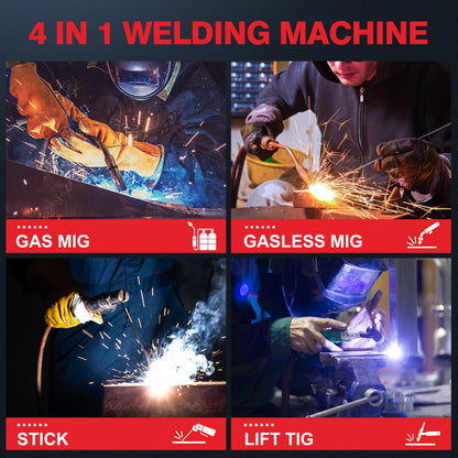 Futelo 160A MIG Welder, 4 in 1 Gas/Gasless MIG Flux Core/Lift TIG/Stick Welder Machine 110V 220V with Large LED Display, Portable IGBT Inverter with Synergy for Metal Repair and Beginners