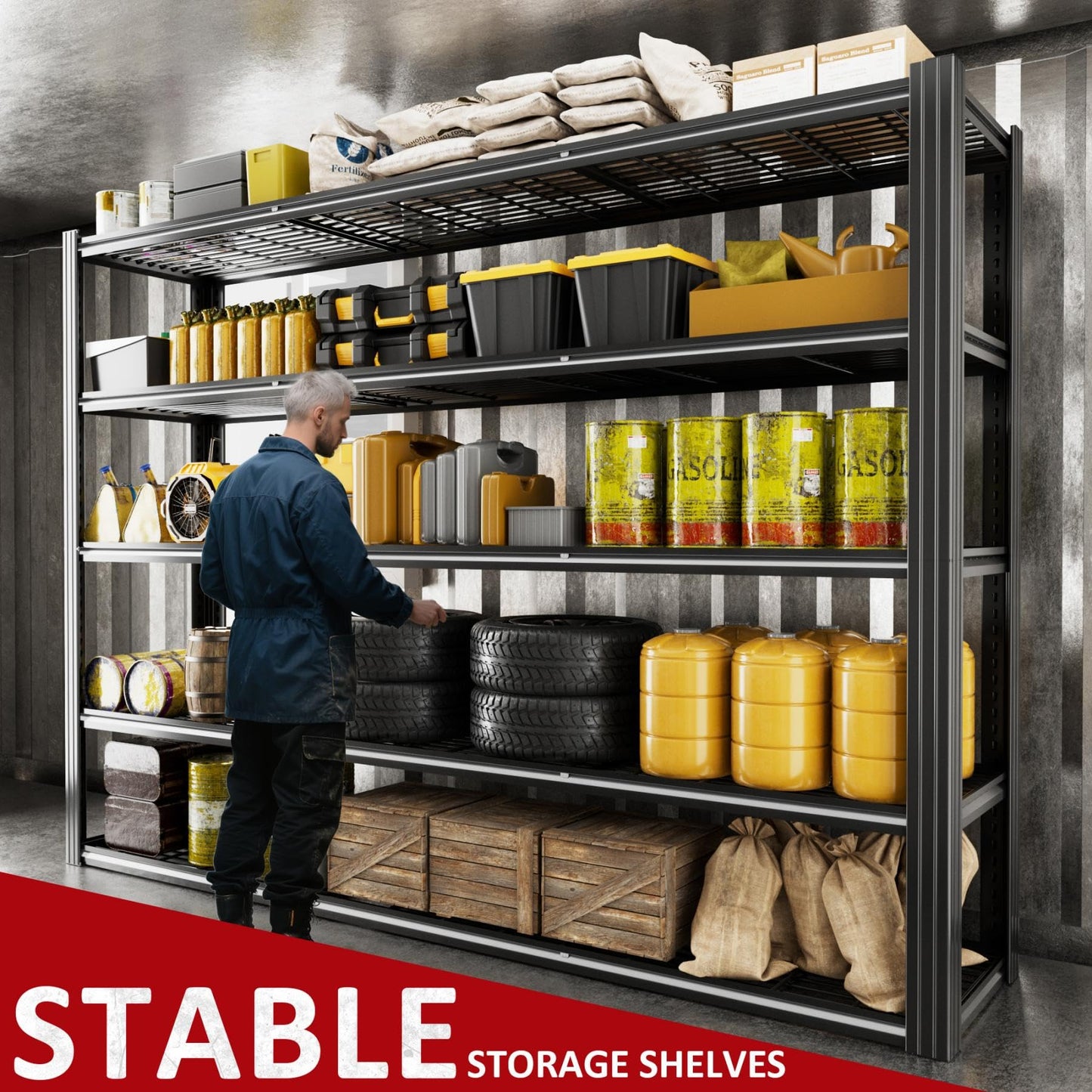 VDEVY 60" W x 72" H x 24" D Garage Shelving Heavy Duty,5 Tier Adjustable Metal Shelves Storage Rack,3030 LBS Large Industrial Shelving Unit for Basement,Warehouse,Garage Organization