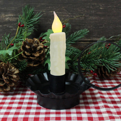 CVHOMEDECO. Real Wax Hand Dipped Battery Operated LED Timer Taper Candles Rustic Primitive Flameless Lights Décor, 4-3/4 Inch, Ivory, 6 PCS in a Package