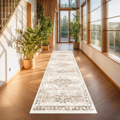 Regine Switzerland Extra Long Runner Rug - Beige Washable Non-Slip Floor Mat | Stain Resistant 2'6"x10' for Hallways