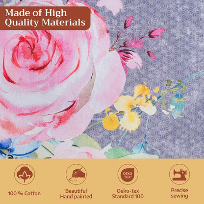 Maison d' Hermine Table Cloth Rectangle Table 100% Cotton 54 x 72 Inches Tablecloth Reusable Decorative for Dining Kitchen Farmhouse Gifts for Mothers Day Spring Summer - Sweet Rose Lavender - Lush