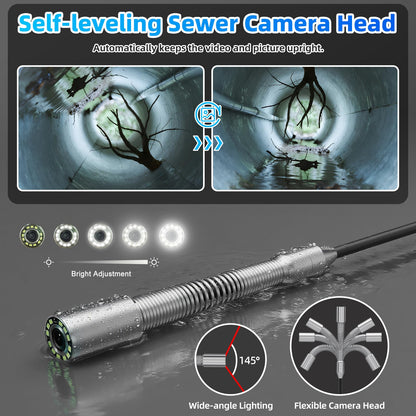 Sanyipace Sewer Camera 165FT/50M with 512Hz Transmitter,10" HD Screen,Self-Leveling,Distance Counter,Inspection Camera with [Mic+Speaker+Audio Video] Record,32GB,Ideal for Plumbers and Home(7mm Cable)