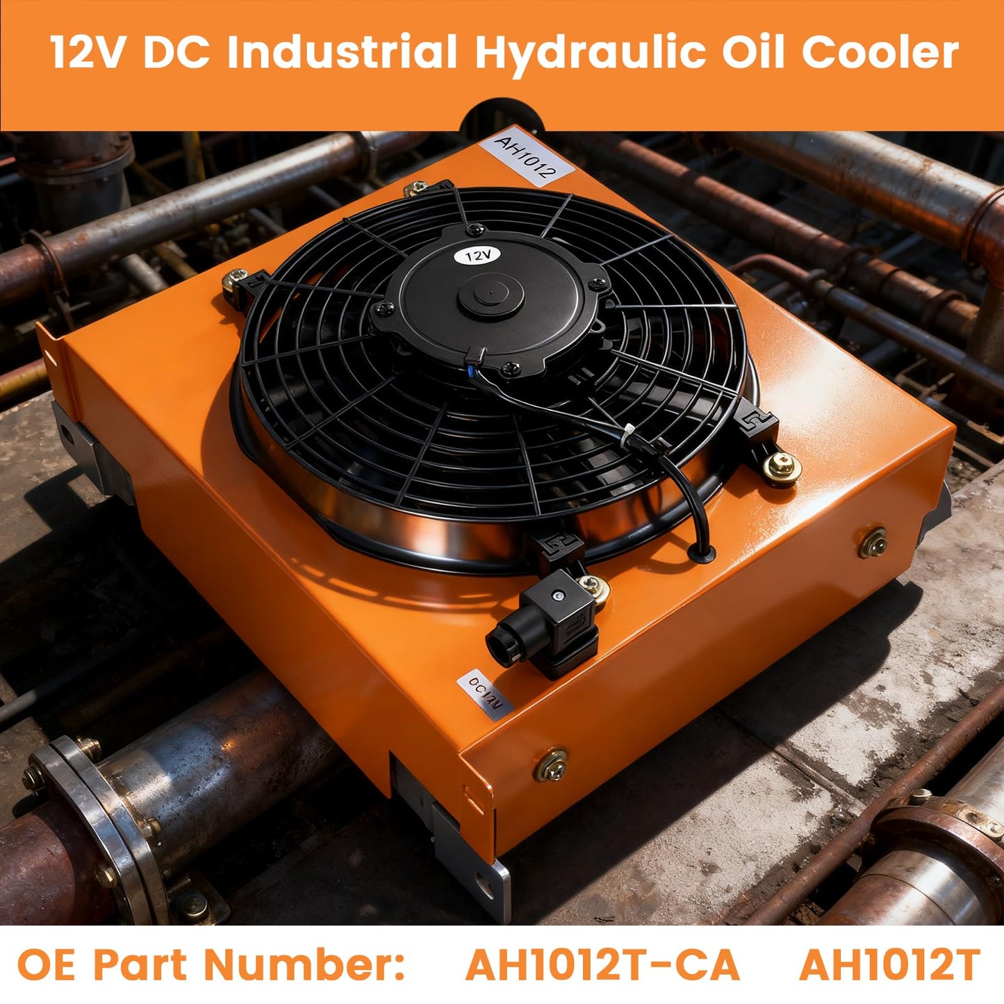 AH1012T-CA Industrial Hydraulic Oil Cooler 12VDC 100L/min 120W Air Cooled Oil Radiator with Precise Welding & Efficient Fan Replace # AH1012T