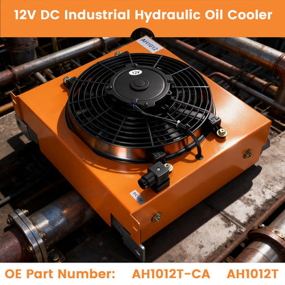AH1012T-CA Industrial Hydraulic Oil Cooler 12VDC 100L/min 120W Air Cooled Oil Radiator with Precise Welding & Efficient Fan Replace # AH1012T