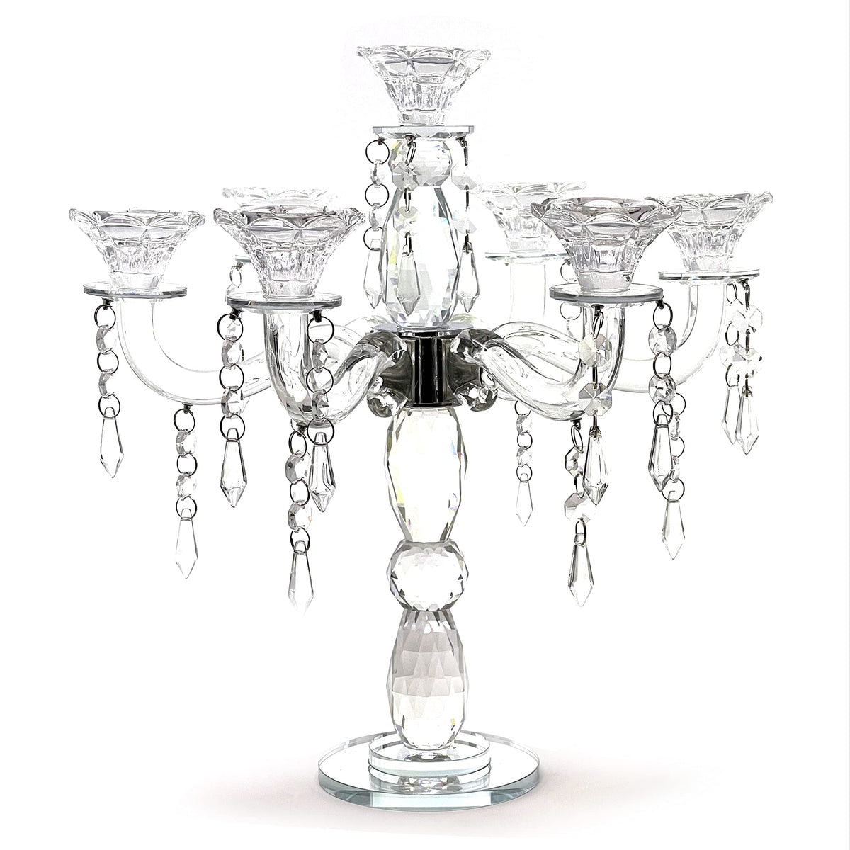 allgala Crystal Candle Holder - 7-Arm 14 Inch Crystal Taper Candlestick Candelabra - Centerpiece for Home Wedding Event and Party Festival