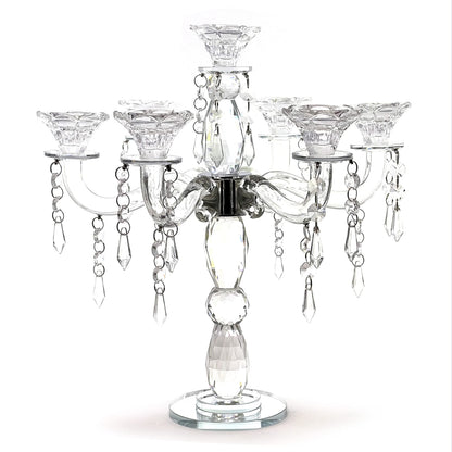 allgala Crystal Candle Holder - 7-Arm 14 Inch Crystal Taper Candlestick Candelabra - Centerpiece for Home Wedding Event and Party Festival