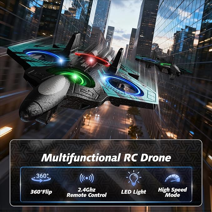 Foam RC Airplane with Cool Led Light 360° Flip and Headless Mode Remote Control Airplane RC Plane for Kids Adults Aged 6+ RC Flying Toy for Kids Birthday Gift