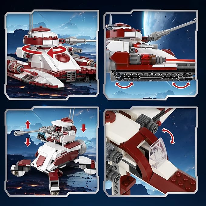 3 in 1 Space Vehicle Building Set - Buildable Space Fighter Galactic Battle Tank Anti Vehicle Cannon Compatible with Lego Great Birthday Gift Toy for Star Fans Kids Boys Girls Ages 6+