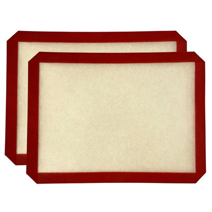 MASALACO Silicone Baking Mat, 2 Pack Reusable Baking Silicone Mat, Non stick Baking Mat Biscuit Slices Oven Baking Mat 16.5 x 11.6, Red