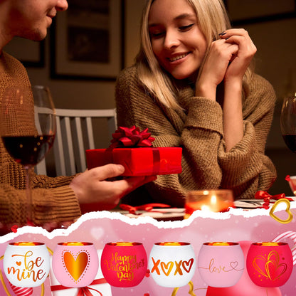 FoldTier 6 Pcs Valentines Candle Holders Love Glass Tealight Votive Candle Holder for Table Centerpiece Valentine's Day Wedding Party Decoration Home Tabletop Decor Gift