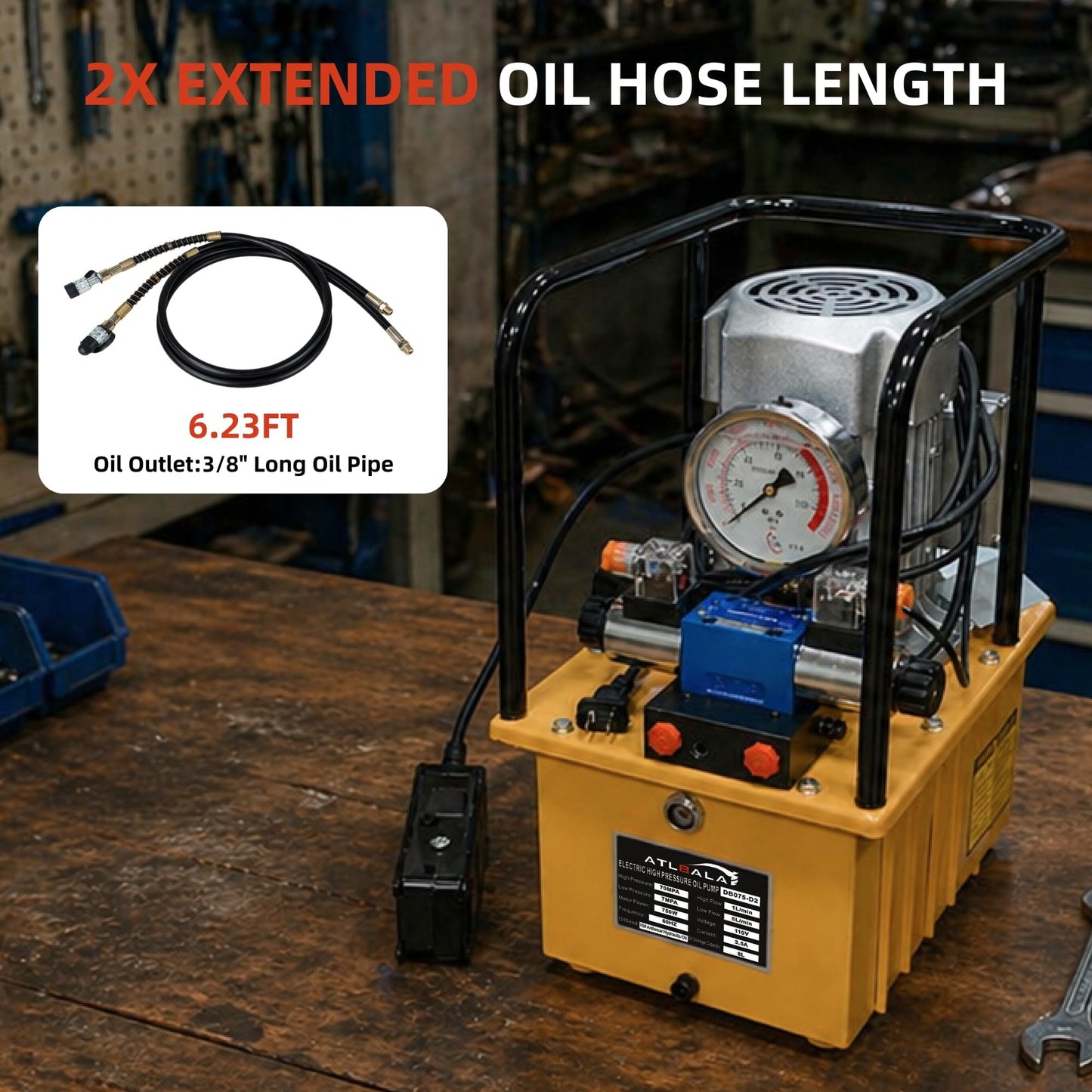 Electric Hydraulic Pump Double Acting 8.4 Quart (2.1 Gallon) Hydraulic Power Unit, 750W 110V Portable Hydraulic Pump with Solenoid Valve, 10000 PSI for Jack, Punching and Bending Machines